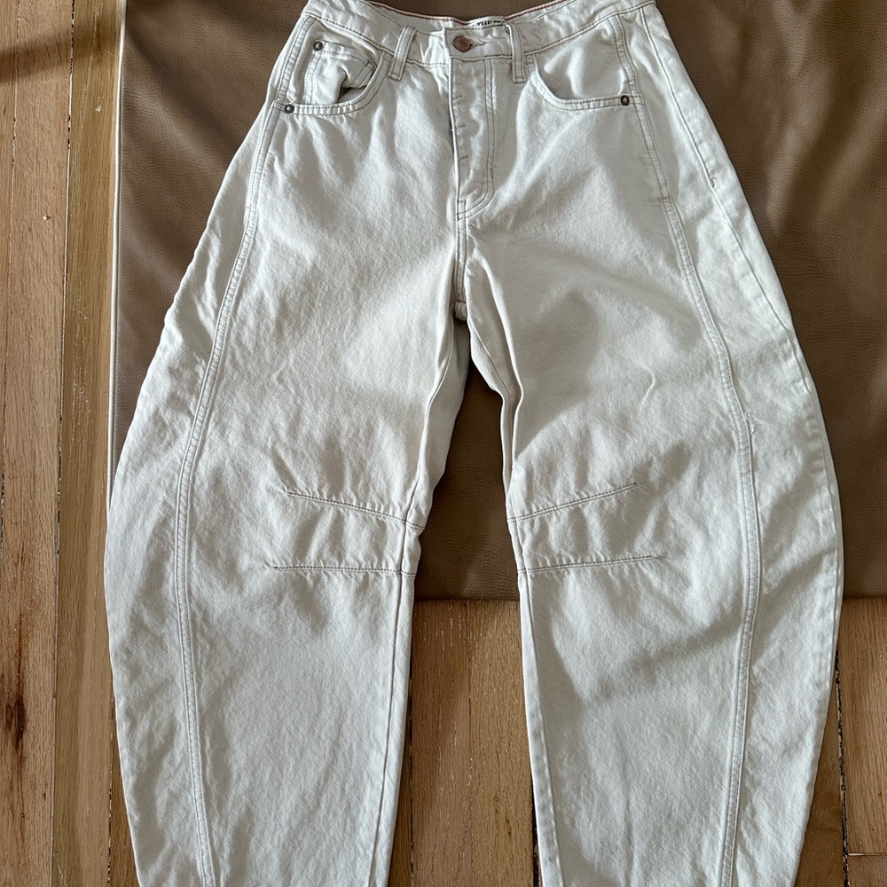 We The Free Good Luck Mid Rise Barrel Jeans in color Milk